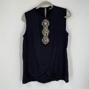 Dsquared2 Women’s High Neck Bead Front Sleeveless Black Silk Blouse size 44